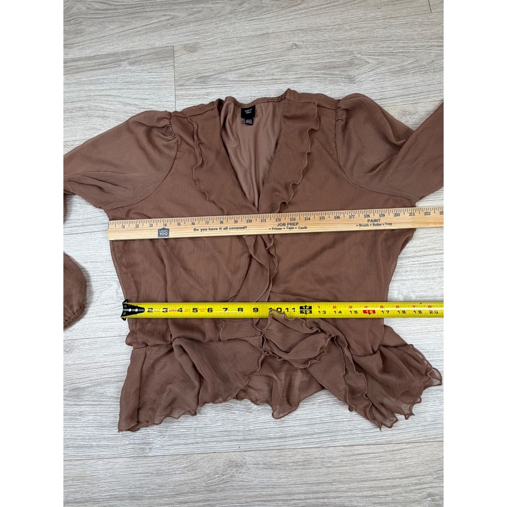 Autres Filles Womens XL Brown Ruffle V-Neck Peplum Chiffon Blouse Long Sleeve - Picture 4 of 6